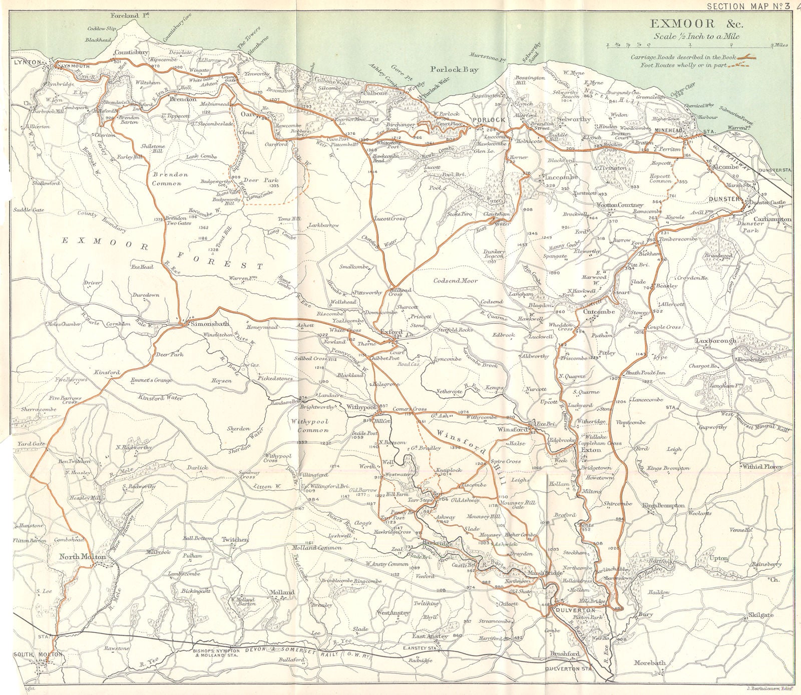 EXMOOR.Dulverton Lynton Porlock Minehead.Somerset & Devon.WARD LOCK 1897 map